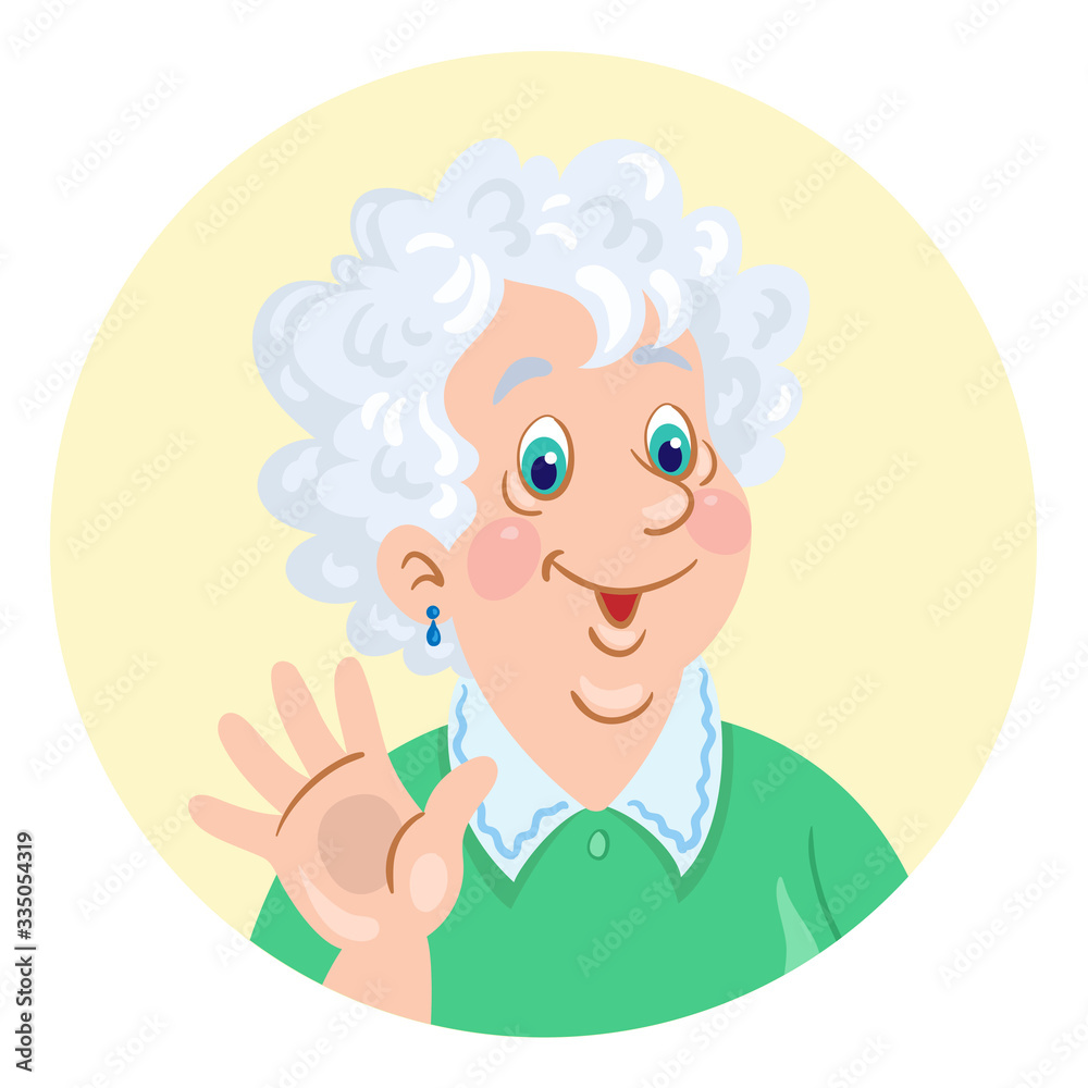 Obraz premium Portrait of a cute grandmother. Avatar icon in the circle. Isolated on white background In cartoon style. Vector illustration
