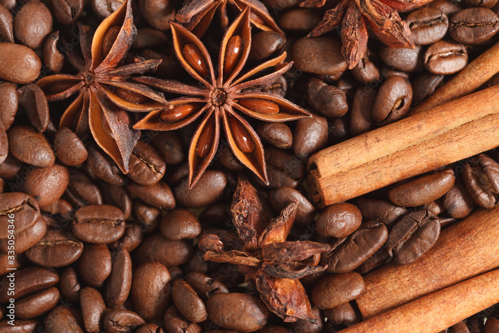 texture spilling coffee beans cinnamon and cloves texture spilling coffee beans cinnamon and cloves