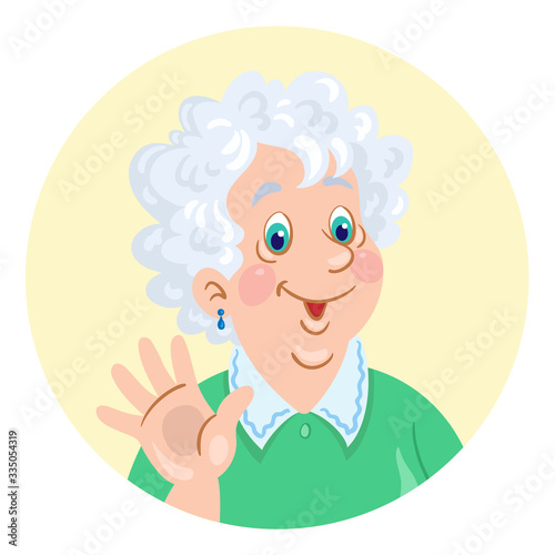 Portrait of a cute grandmother. Avatar icon in the circle. Isolated on white background In cartoon style. Vector illustration