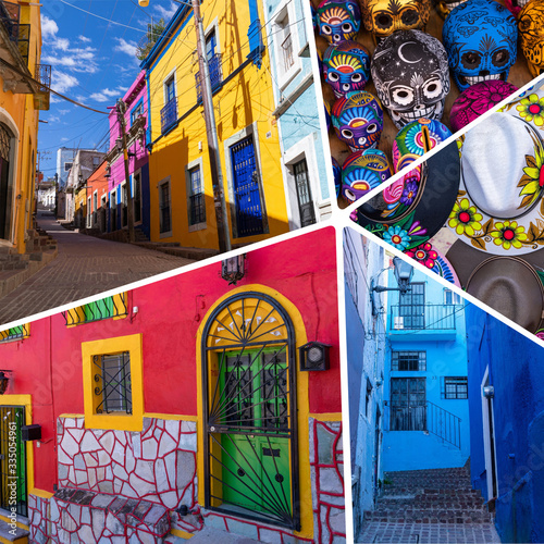 Collage of popular tourist destinations in Guanajuato, Mexico. Travel background. © Curioso.Photography