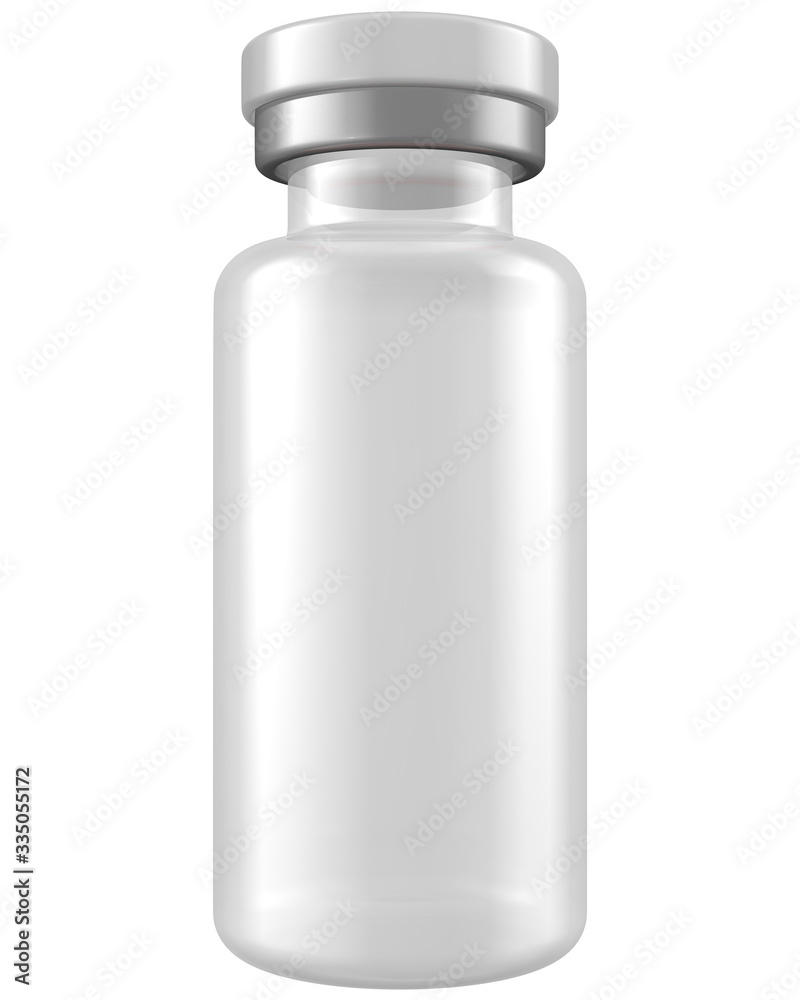 Realistic 3D 10ml Vial Glass Bottle Mock Up Template on White Background.3D Rendering