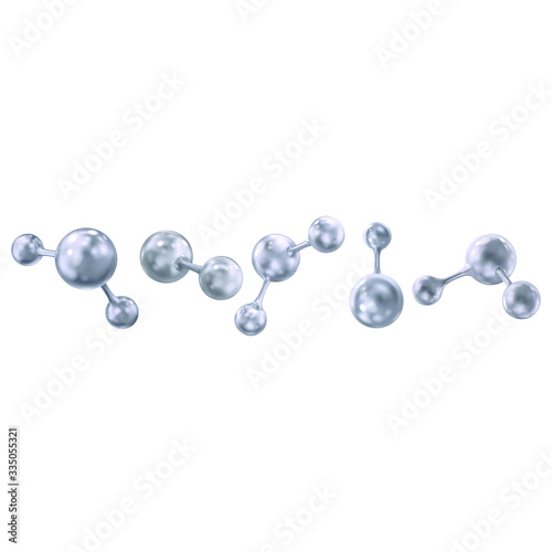 Set of molecules silver color. Vector 3d illustration isolated on white background.