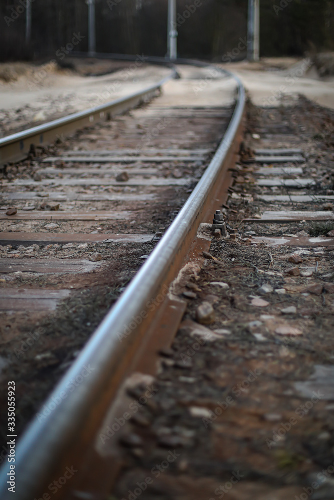 rails and sleepers, railway tracks go into the distance