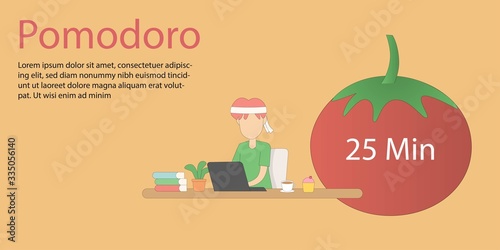 Pomodoro technique concept,Setting goals and reward yourself for work,productivity strategy management,Vector illustration outline design.