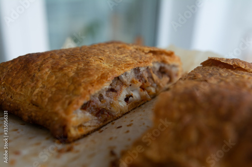 Wallpaper Mural Homemade meat pie on a white wooden surface top view Torontodigital.ca