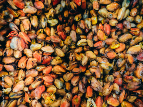 Wallpaper Mural Many frozen mussels shot from above in a supermarket. Texture, background. Torontodigital.ca