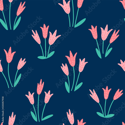 Seamless pattern with tulip bouqets  flowery background