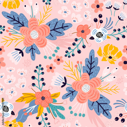 Seamless floral pattern. Creative flower texture. Great for fabric  textile vector illustration.