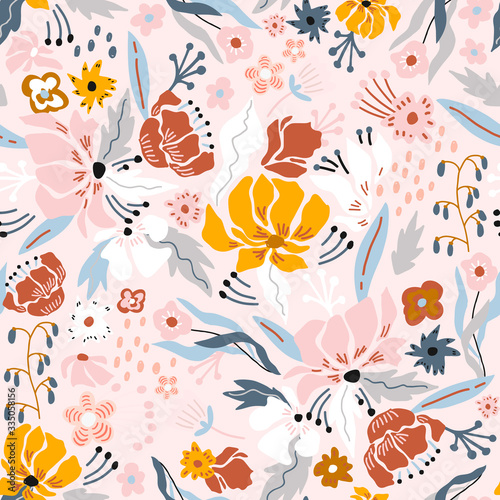 Seamless floral pattern. Creative flower texture. Great for fabric, textile vector illustration.