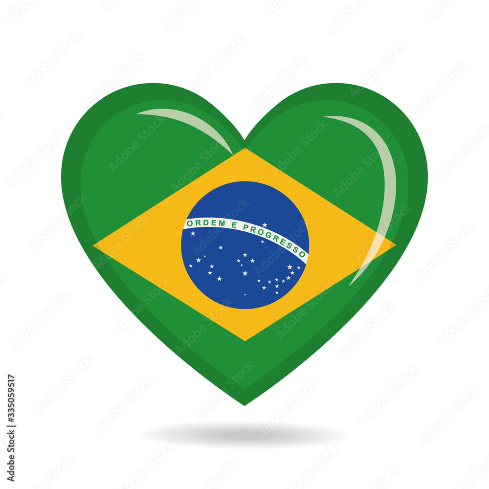 Obraz premium Brazil national flag in heart shape vector illustration