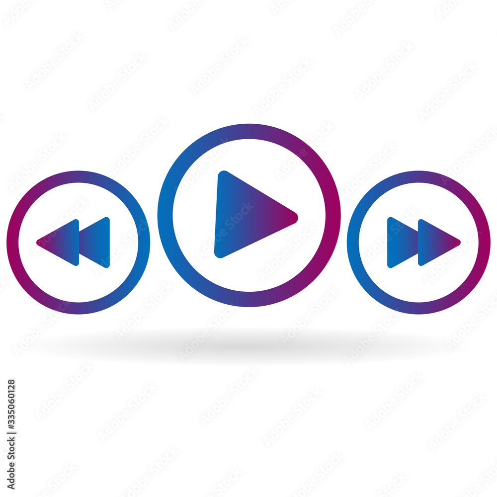 Multimedia player control buttons, icons in a round glossy style ...