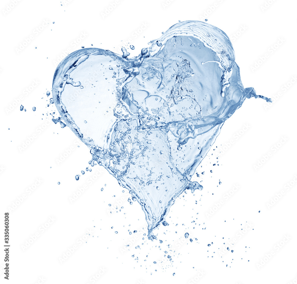 pure blue water splash in heart shape isolated on white background pure blue water splash in heart shape isolated on white background