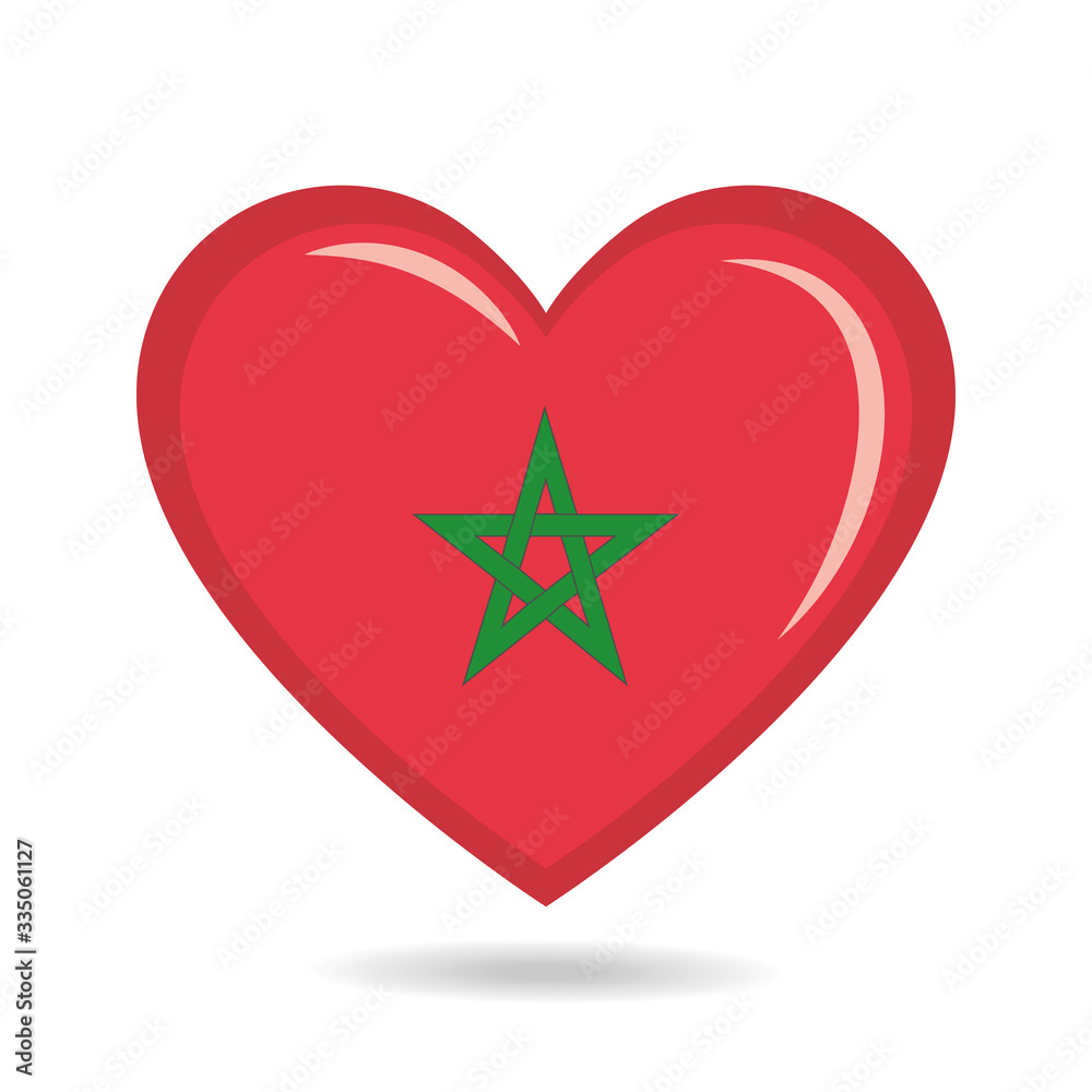 Morocco national flag in heart shape vector illustration