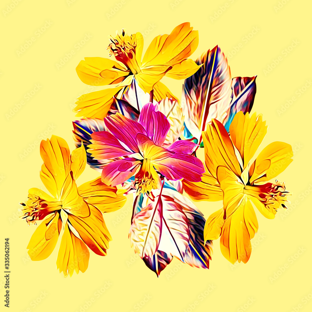 Obraz premium Flower bouquet, daffodil and leaves.