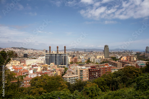 Aerial view of of Barcelona city from the park called 