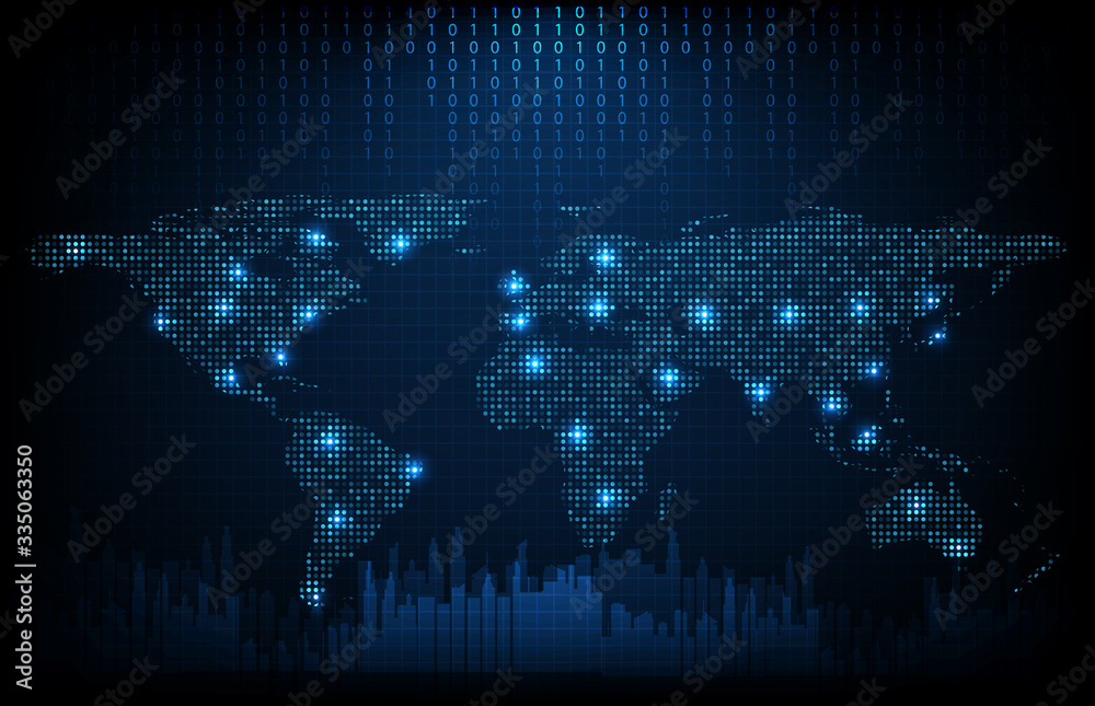 abstract background of futuristic technology digital dots world maps with city background ,hightech screen concept abstract background of futuristic technology digital dots world maps with city background ,hightech screen concept