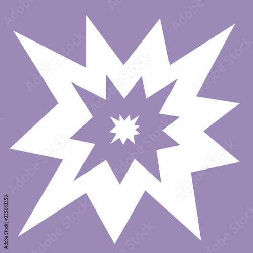 Starry modern square tile, geometry shapes in lilac color. Irregular shapes on light violet background. Keen irregular big elements. Modern style. Line with sharp corners. Asymmetrical paper cut line.