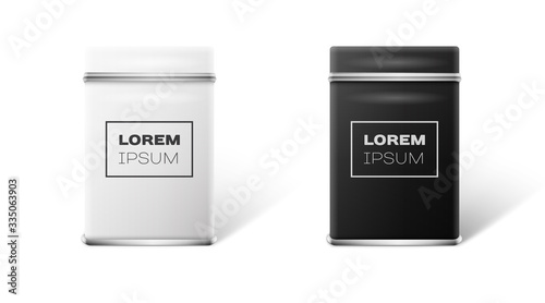 White and black square tin packaging