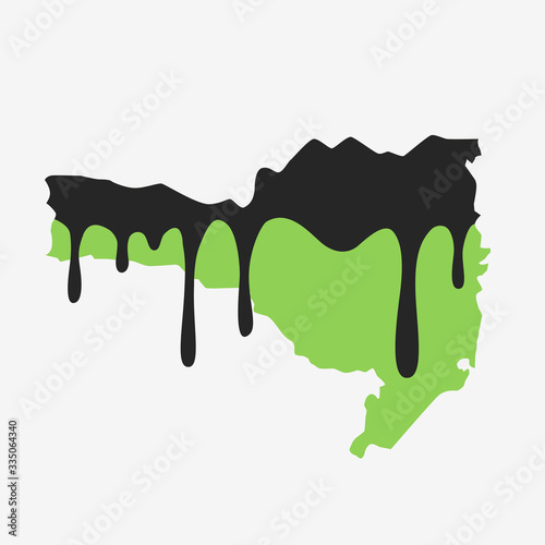 Map of Santa Catarina covered in oil. Oil pollution in Brazilian state. Conceptual.