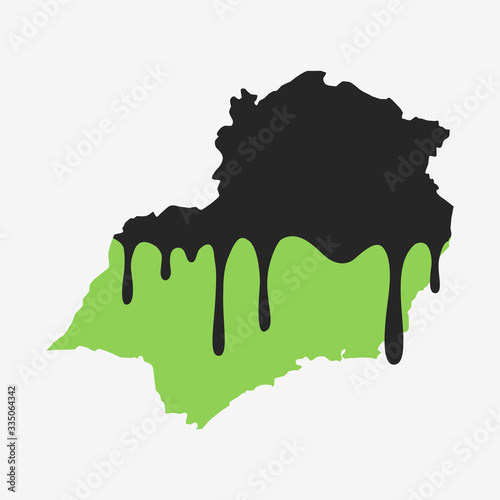 Map of Southeast of Brazil being fueled by oil. Gas pump fueled map. On the map there is glass reflection. Brazilian region. Conceptual. Oil producing or importing regions.