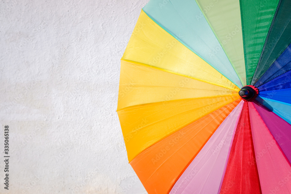 Funny colored umbrella isolated on a white background with negative space, for summer.