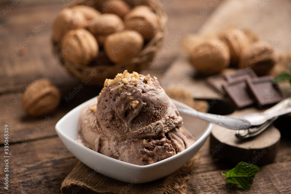 Scoops of Chocolate and Vanilla Ice Cream on Plate Scoops of Chocolate and Vanilla Ice Cream on Plate