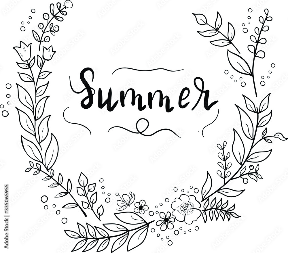 Flowers, botanical, lettering vector isolated illustration on white ...
