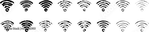 Set of the wifi icons isolated on transparent background. Black symbol for your design. Vector illustration symbols in grung style.