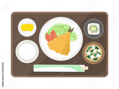 アジフライ定食のイラスト