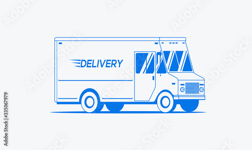 Delivery truck outlined silhouette. Logistic, shipping concept. Isolated on white background. Vector illustration