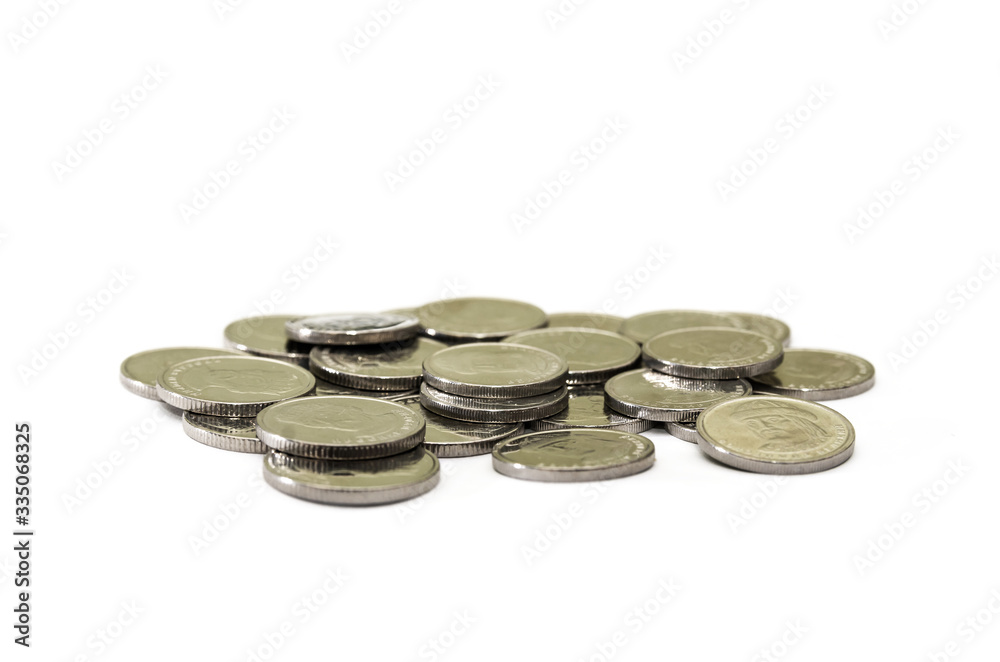 Ukrainian coins 1 and 2 hryvnia on white. A bunch of Ukrainian cents. Ukrainian coins 1 and 2 hryvnia on white. A bunch of Ukrainian cents.