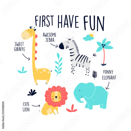 Hand drawing family animals  vector illustration.
