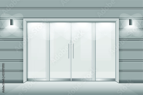 Double sliding glass doors with automatic motion sensor. vector design.