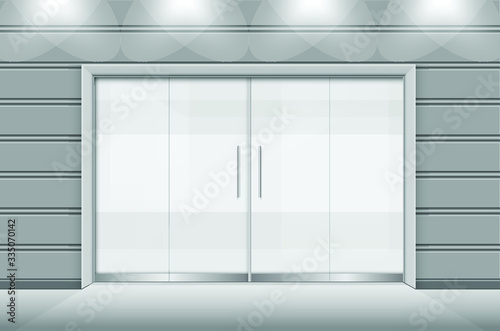 Double sliding glass doors with automatic motion sensor. vector design.
