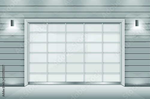 Double sliding glass doors with automatic motion sensor. vector design.