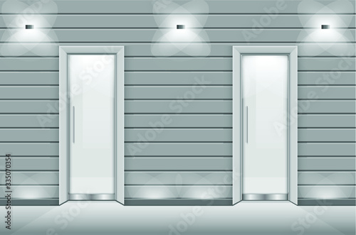 Double sliding glass doors with automatic motion sensor. vector design.