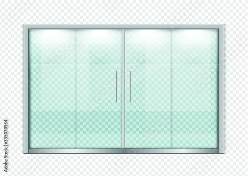 Double sliding glass doors with automatic motion sensor. vector design.