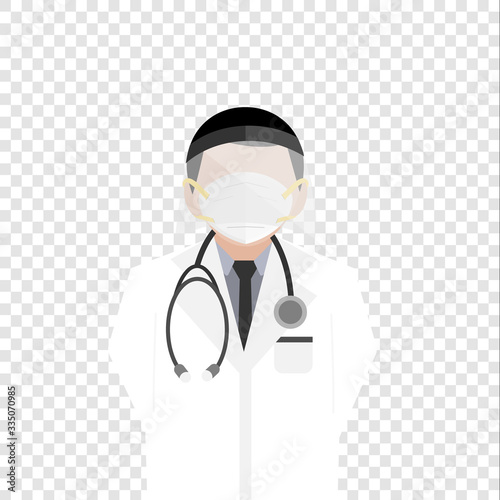 A doctor wear hygienic mask and anti-saliva sanitary shield to protect virus infection and secretions healthcare vector isolated on transparency background