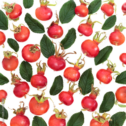 Rosehip berry fruit immune boosting food forming an abstract background. Very high in vitamin c  lycopene  anthocyanins   antioxidants. Rosa Rugosa.