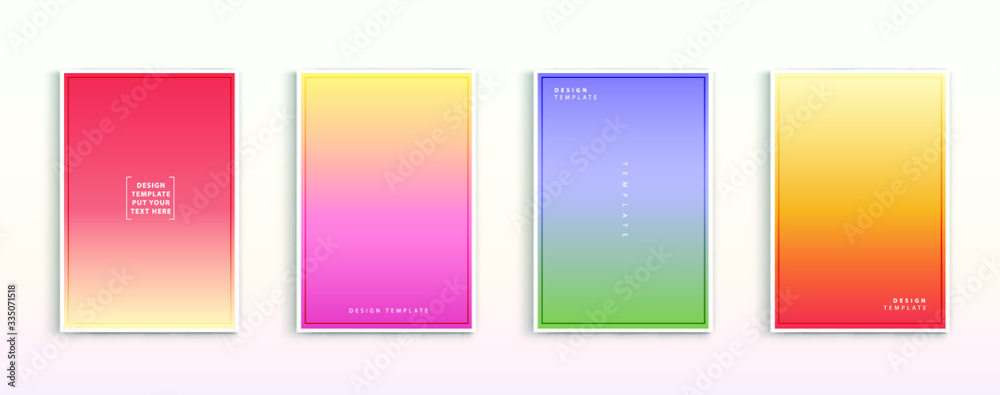 Minimal modern cover design. Dynamic colorful gradients. Future geometric patterns. Blue, pink, yellow, green, orange, purple placard poster template.