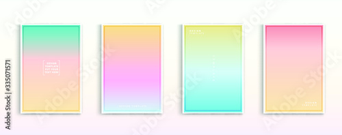 Minimal modern cover design. Dynamic colorful gradients. Future geometric patterns. Blue, pink, yellow, green, orange, purple placard poster template. © TripleP Studio