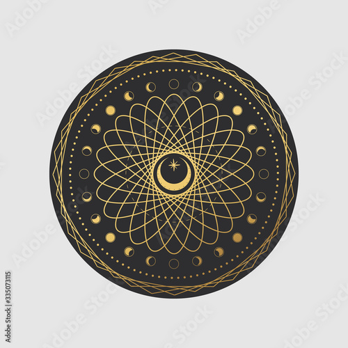 Vector illustration set of moon phases. Different stages of moonlight activity in vintage engraving style. Zodiac Signs