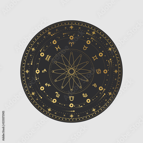 Vector illustration set of moon phases. Different stages of moonlight activity in vintage engraving style. Zodiac Signs