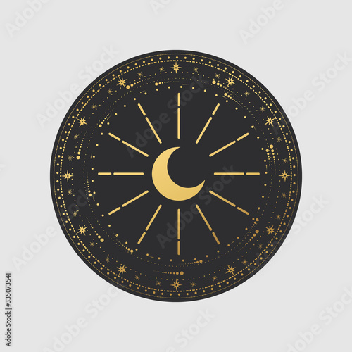 Vector illustration set of moon phases. Different stages of moonlight activity in vintage engraving style. Zodiac Signs