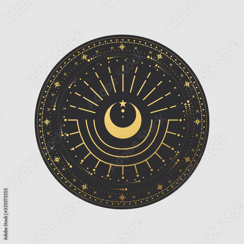 Vector illustration set of moon phases. Different stages of moonlight activity in vintage engraving style. Zodiac Signs