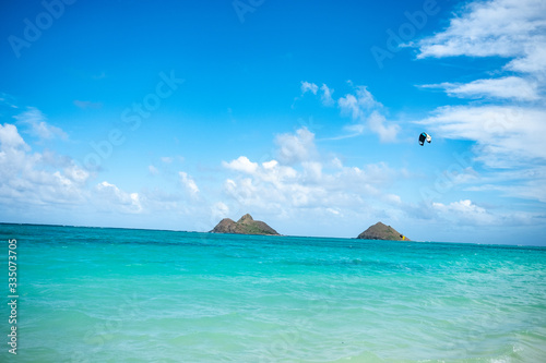 Lani Kai beach, 2 islands in distance, beautiful day, paradise, Kite Surfing, September 14, 2018 photo