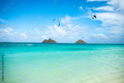Lani Kai beach, 2 islands in distance, beautiful day, paradise, Kite Surfing, September 14, 2018