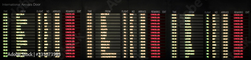 Flight departure board. Cancelled and delayed flights