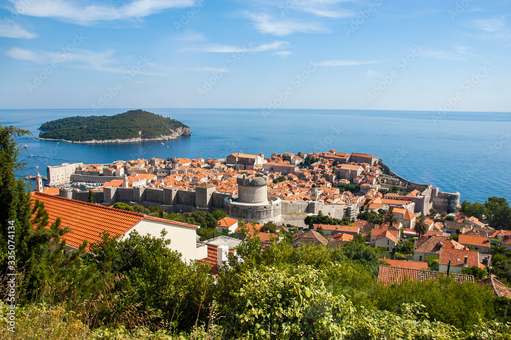 View to the Old Town of Dubrovnik and Adriatic sea on the background, Croatia