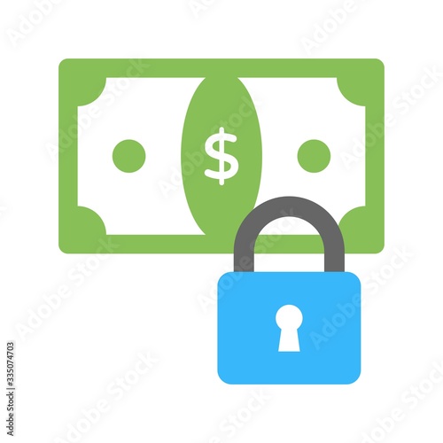 Dollar banknote with padlock sign. Money security icon.